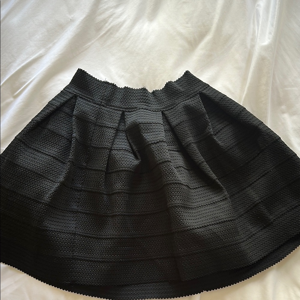 Express Black Skater Mini Skirt with Ribbed Pleats